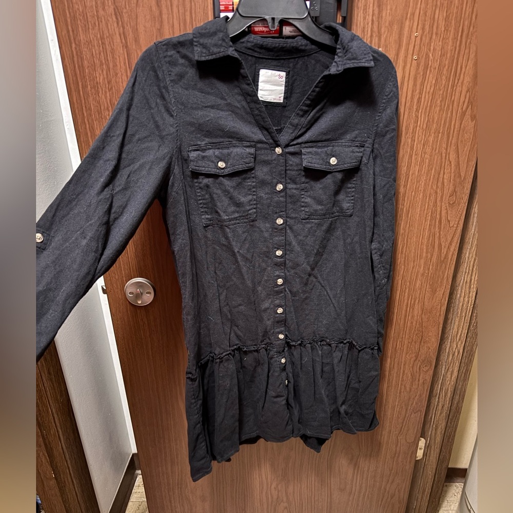 So Black Button-Front Shirt Dress